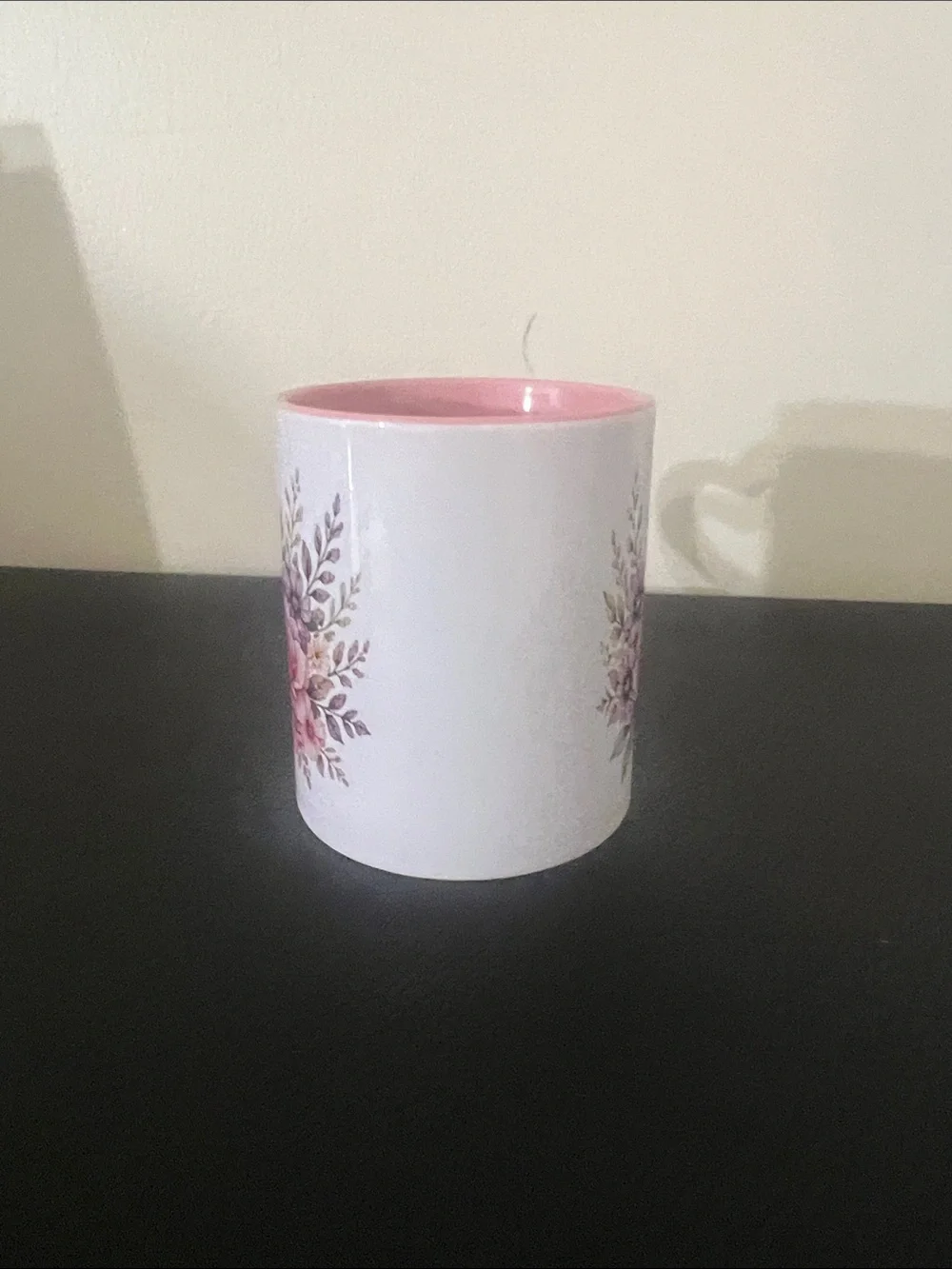 Pink Floral Ceramic Mug with Heart Handle - Elegant Gift Mug